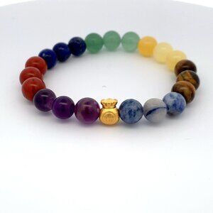 24K Gold Money Bag Lucky Charm Bracelet Gemstones Natural Rainbow Chakra Size 6"